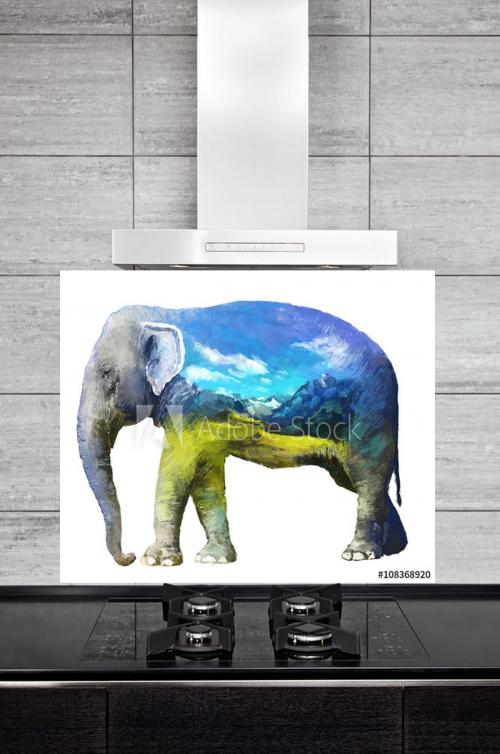 Kitchen Splashback Elephant Illustration
