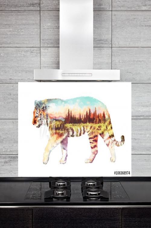 Kitchen Splashback Tiger Illustration