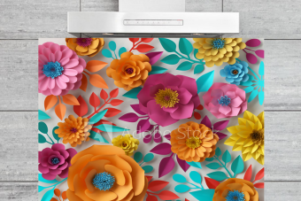 Kitchen Splashback Colorful Paper Flowers