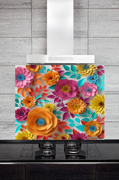 Kitchen Splashback Colorful Paper Flowers