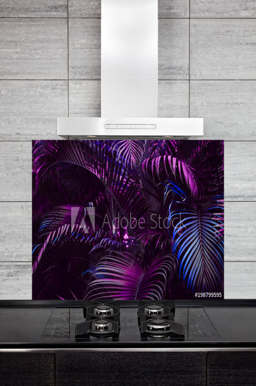 Kitchen Splashback Purple Palm Leaves