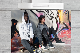Kitchen Splashback Skateboarders at Graffiti Wall