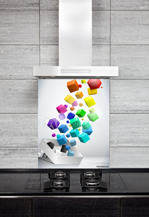 Kitchen Splashback Colorful Flying Cubes