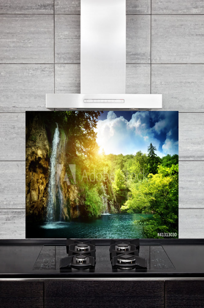 Kitchen Splashback Waterfall in Deep Forest