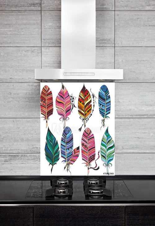 Kitchen Splashback Colorful Feathers