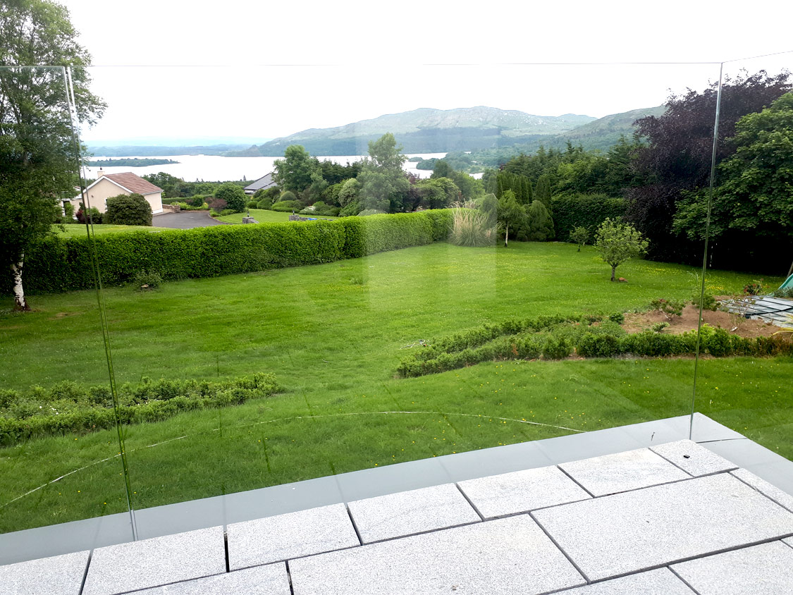 glass, balustrade, clear view, sligo, landscape, garden