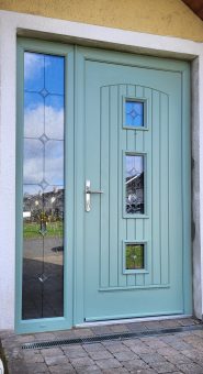 Palladio Composite Door Kensington with flemish decor glass External Chartwell Green Internal White 01
