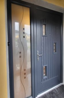 Palladio Composite Door Orpen with decorTG175 frosted glass External Anthracite Grey Internal Cream 01