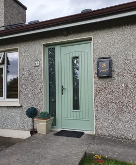 Palladio Composite Door Seville with decor glass TG8 frosted back External Chartwell Green 01